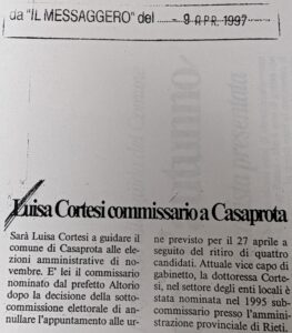 Scopri di più sull'articolo Luisa Cortesi commissario a Casaprota (Il Messaggero)