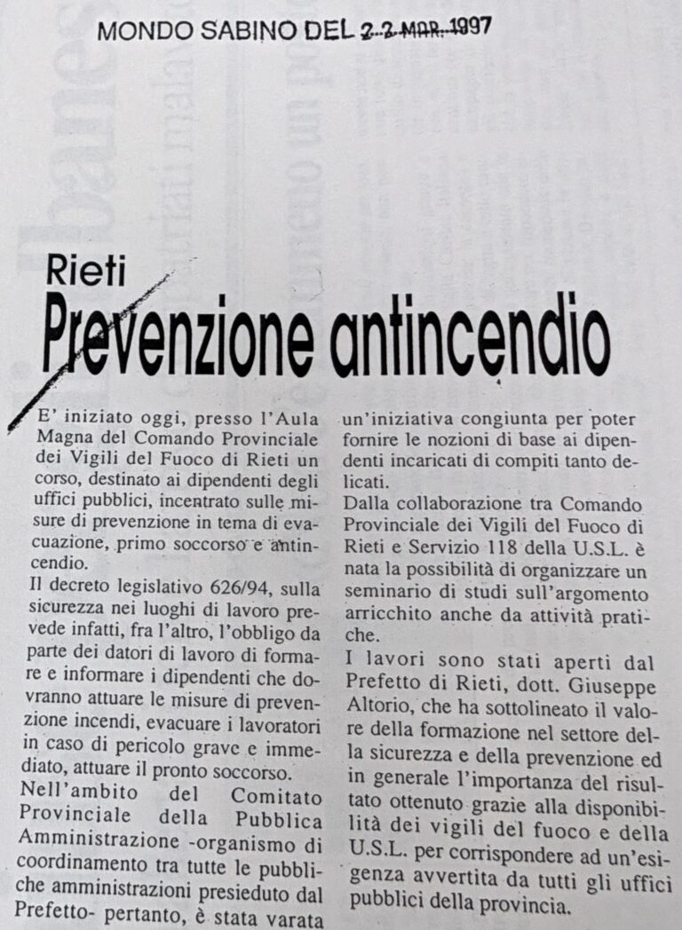 Scopri di più sull'articolo Prevenzione antincendio (Mondo Sabino)