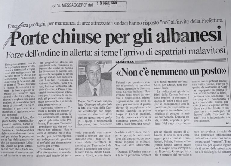 Scopri di più sull'articolo Porte chiuse per gli albanesi (Il Messaggero)