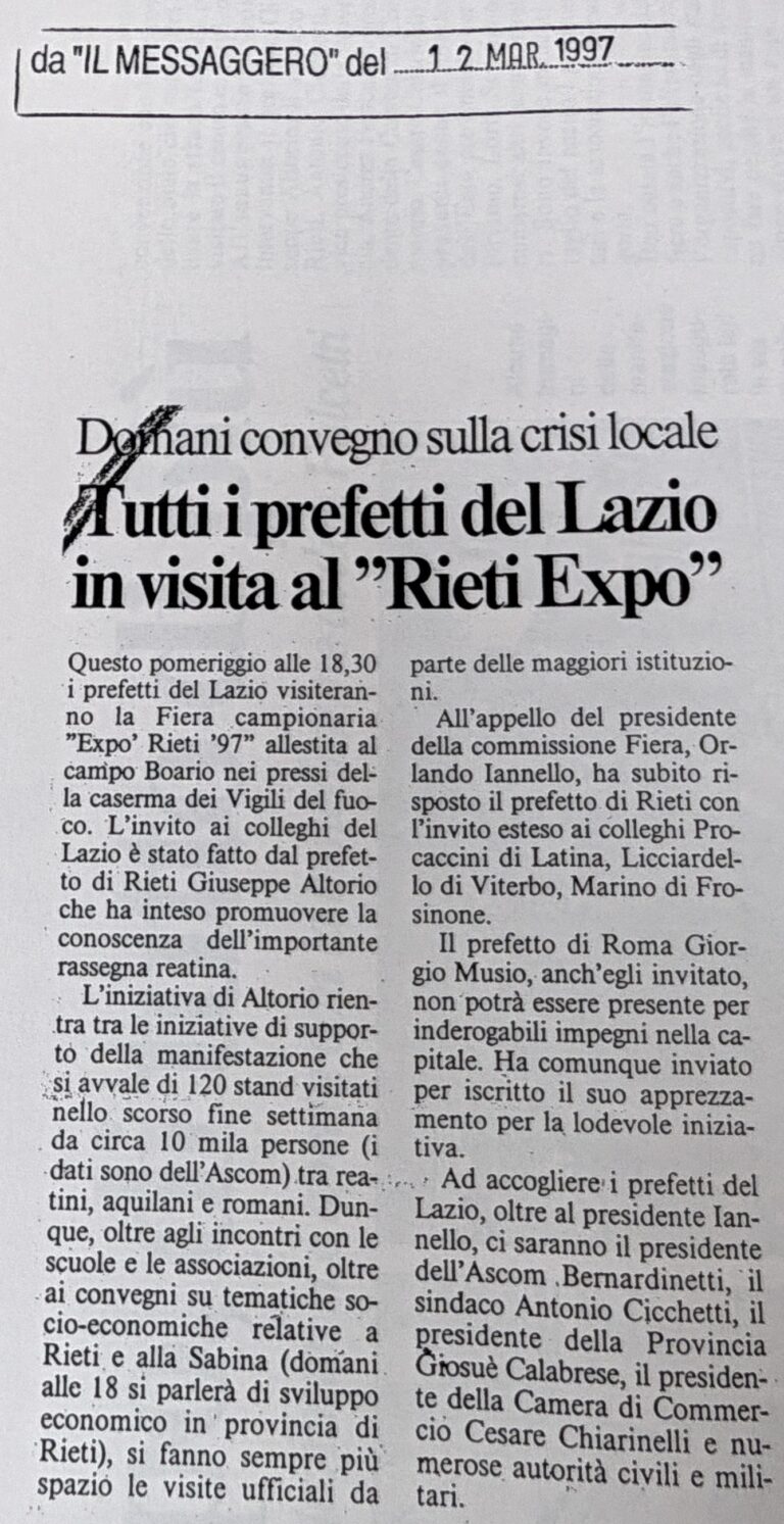 Scopri di più sull'articolo Tutti i prefetti del Lazio in visita al “Rieti Expo” (Il Messaggero)