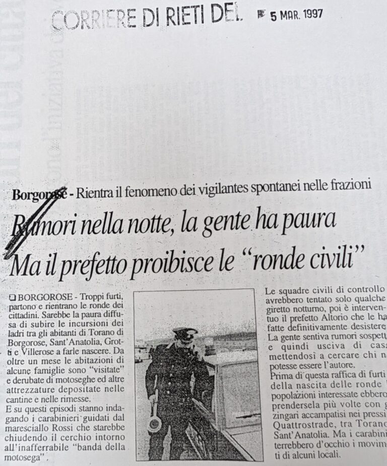 Scopri di più sull'articolo Rumori nella notte, la gente ha paura (Corriere di Rieti)