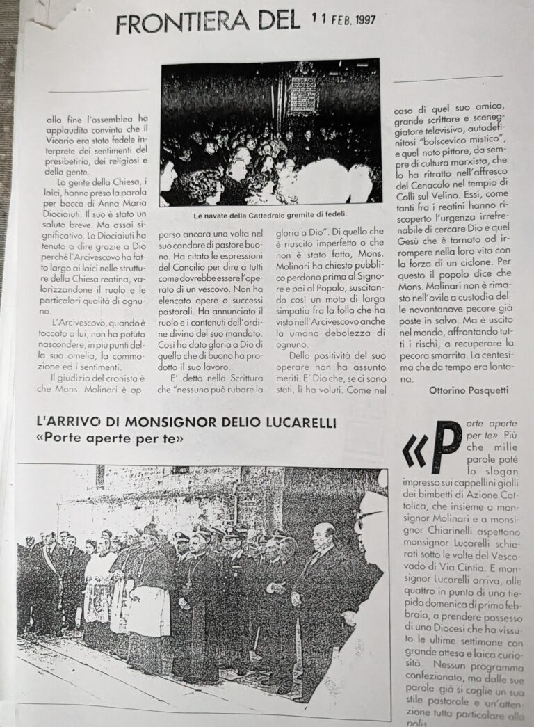 Scopri di più sull'articolo L’ARRIVO DI MONSIGNOR DELIO LUCARELLI (Frontiera)