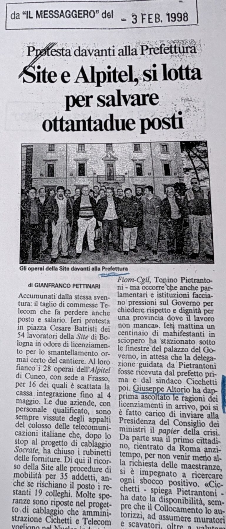Scopri di più sull'articolo Site e Alpitel, si lotta per salvare ottantadue posti (Il Messaggero)