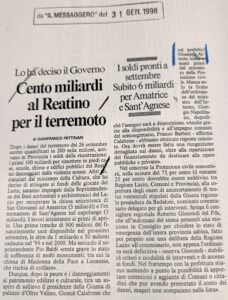 Scopri di più sull'articolo Cento miliardi al Reatino per il terremoto (Il Messaggero)