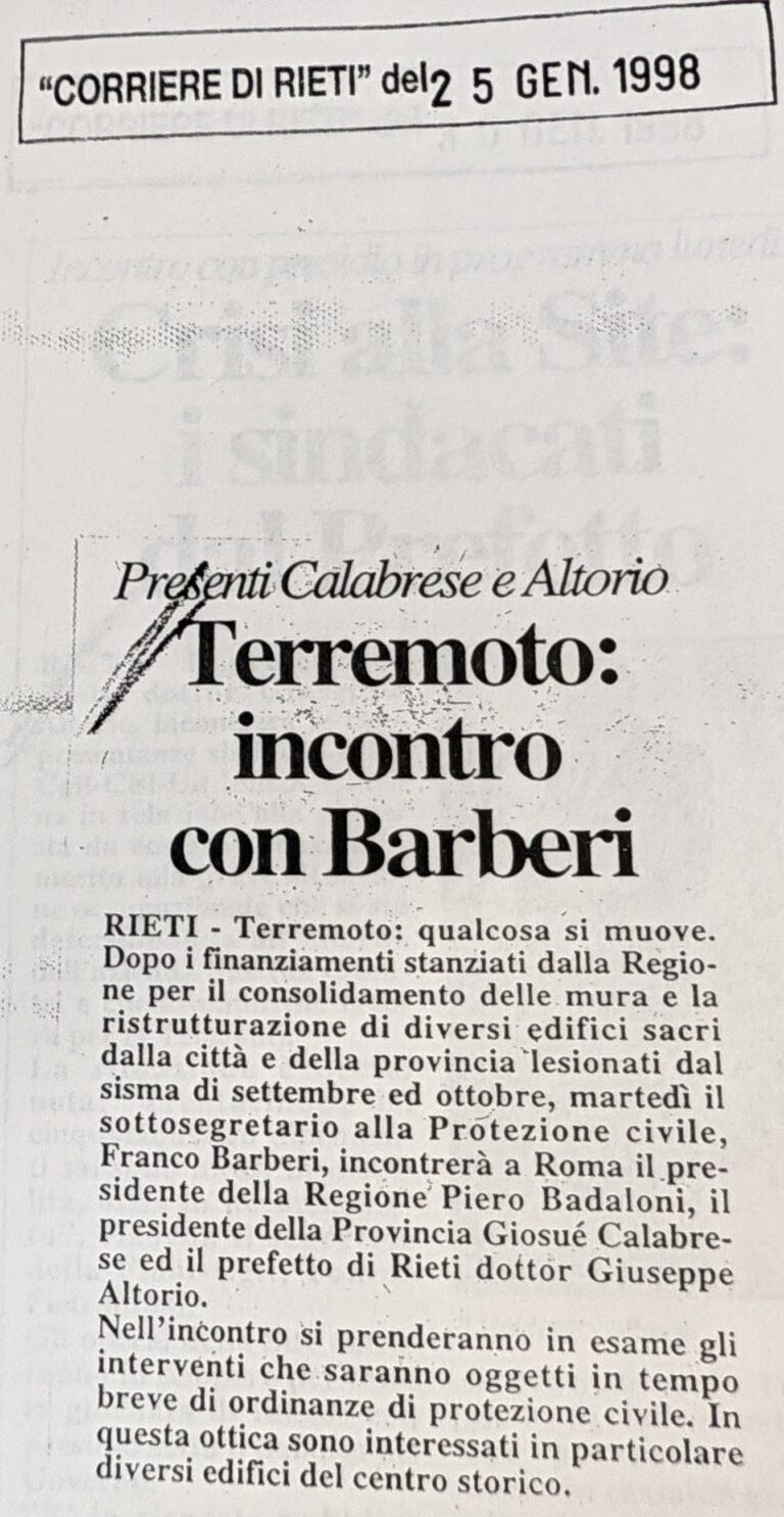 Scopri di più sull'articolo Terremoto: incontro con Barberi (Corriere di Rieti)