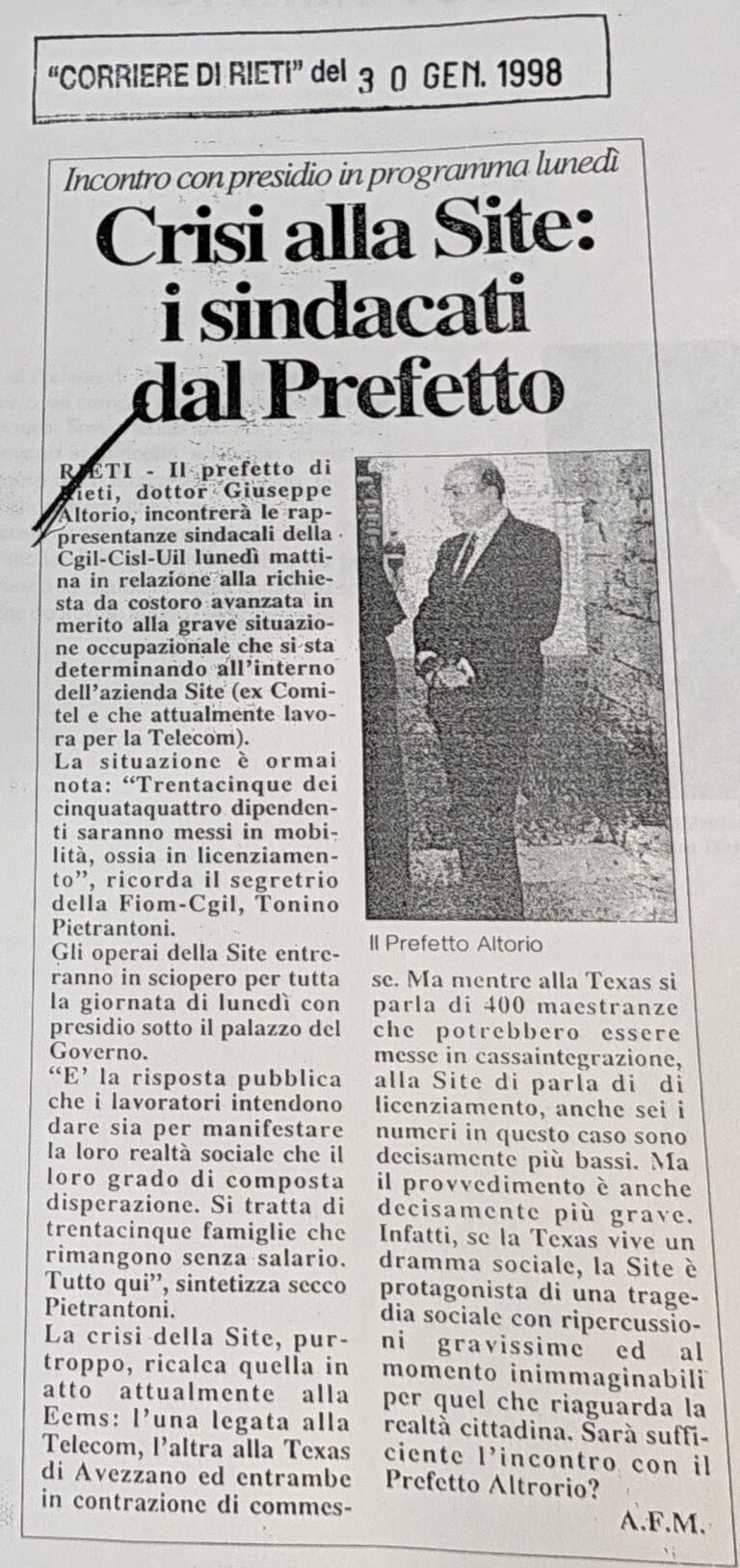 Scopri di più sull'articolo Crisi alla Site: i sindacati dal Prefetto (Corriere di Rieti)