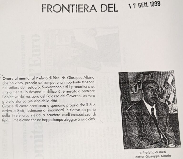 Scopri di più sull'articolo Onore al merito al Prefetto di Rieti, dr. Giuseppe Altorio (Frontiera)
