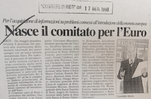 Scopri di più sull'articolo Nasce il comitato per l’Euro (Corriere di Rieti)