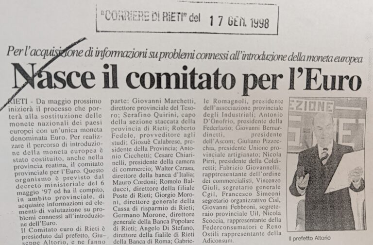 Scopri di più sull'articolo Nasce il comitato per l’Euro (Corriere di Rieti)