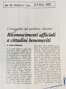 Scopri di più sull'articolo Riconoscimenti ufficiali a cittadini benemeriti (Il Tempo)