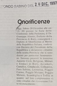 Scopri di più sull'articolo Onorificenze (Mondo Sabino)