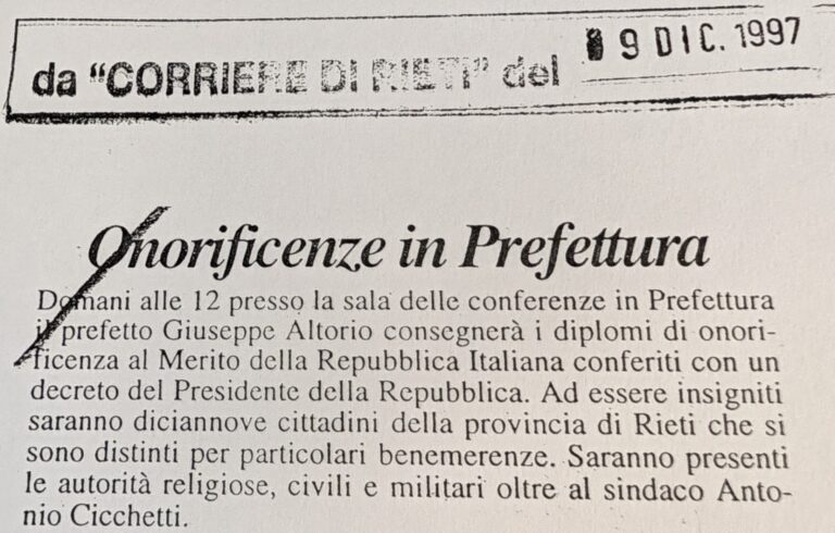 Scopri di più sull'articolo Onorificenze in Prefettura (Corriere di Rieti)