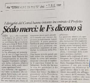Scopri di più sull'articolo Scalo merci: le Fs dicono sì (Corriere di Rieti)