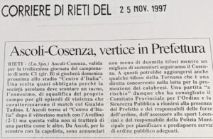 Scopri di più sull'articolo Ascoli-Cosenza, vertice in Prefettura (Corriere di Rieti)