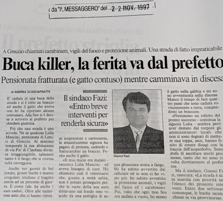 Scopri di più sull'articolo Buca killer, la ferita va dal prefetto (Il Messaggero)