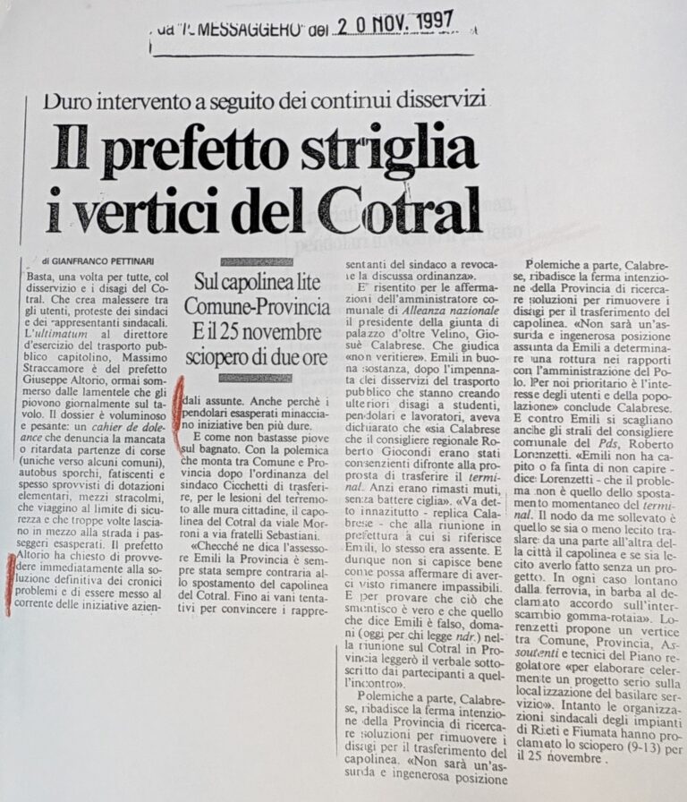 Scopri di più sull'articolo Il prefetto striglia i vertici del Cotral (Il Messaggero)