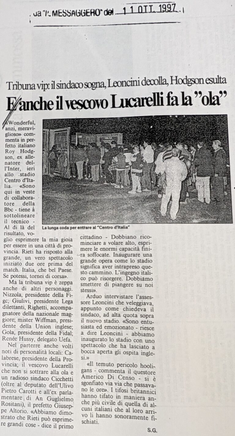 Scopri di più sull'articolo E anche il vescovo Lucarelli fa la “ola” (Il Messaggero)