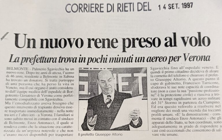 Scopri di più sull'articolo Un nuovo rene preso al volo (Corriere di Rieti)