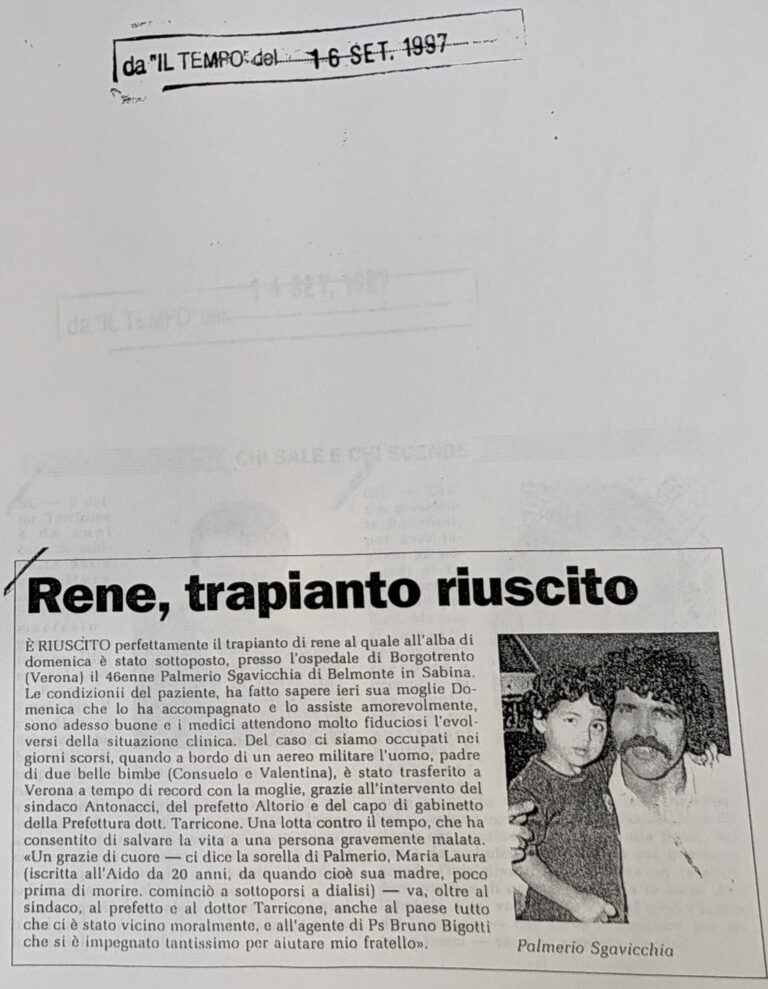 Scopri di più sull'articolo Rene, trapianto riuscito (Il Tempo)