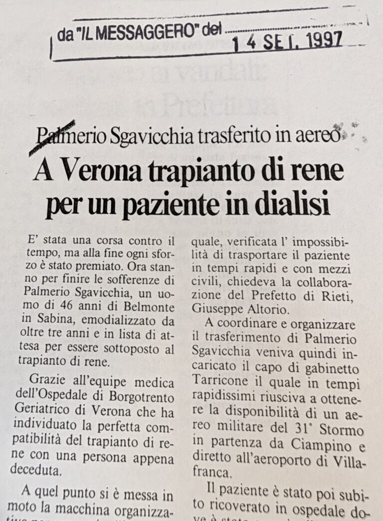 Scopri di più sull'articolo A Verona trapianto di rene per un paziente in dialisi (Il Messaggero)