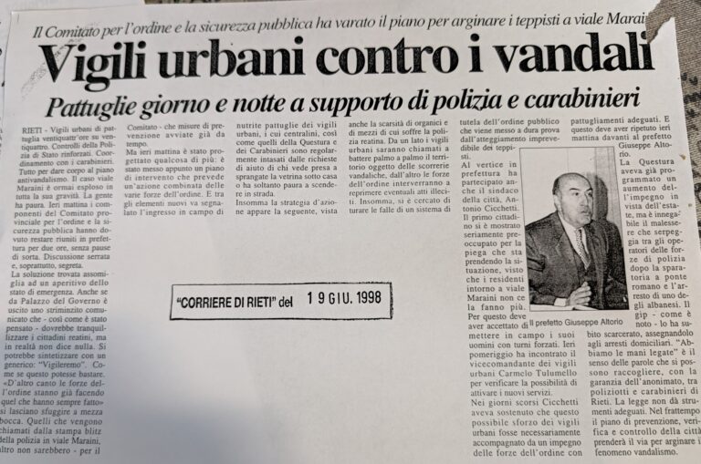 Scopri di più sull'articolo Vigili urbani contro i vandali (Corriere di Rieti)
