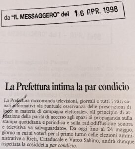 Scopri di più sull'articolo La Prefettura intima la par condicio (Il Messaggero)