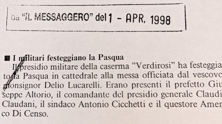 Scopri di più sull'articolo I militari festeggiano la Pasqua (Il Messaggero)