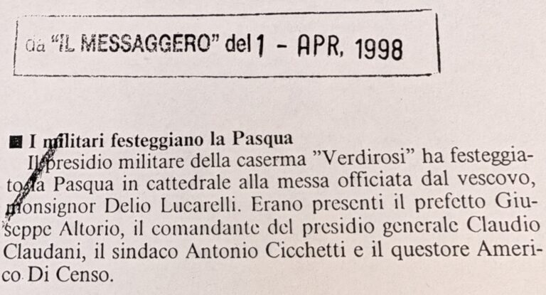 Scopri di più sull'articolo I militari festeggiano la Pasqua (Il Messaggero)