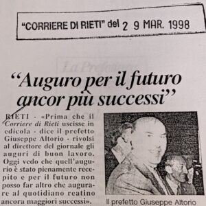 Scopri di più sull'articolo “Auguro per il futuro ancor più successi” (Corriere di Rieti)