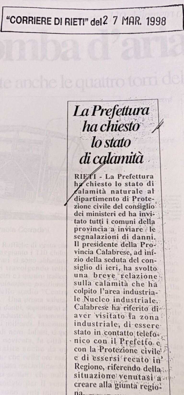 Scopri di più sull'articolo La Prefettura ha chiesto lo stato di calamità (Corriere di Rieti)