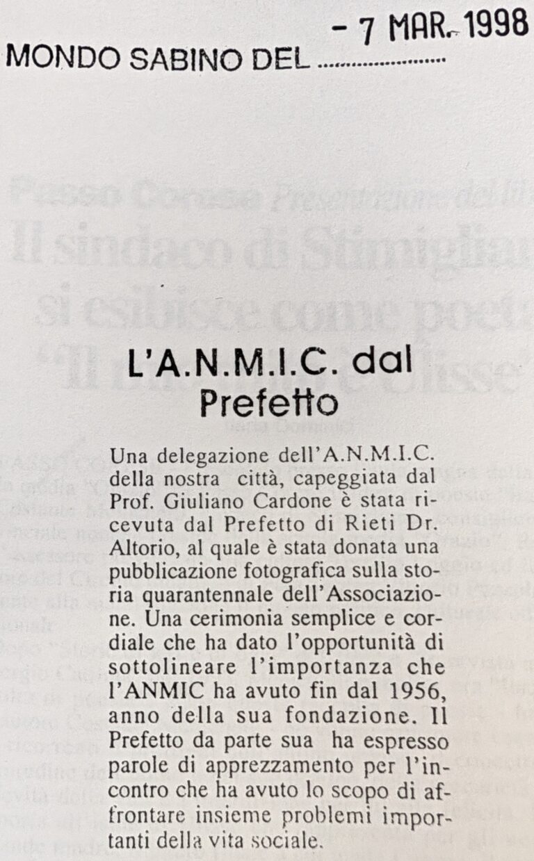 Scopri di più sull'articolo L’A.N.M.I.C. dal Prefetto (Mondo Sabino)