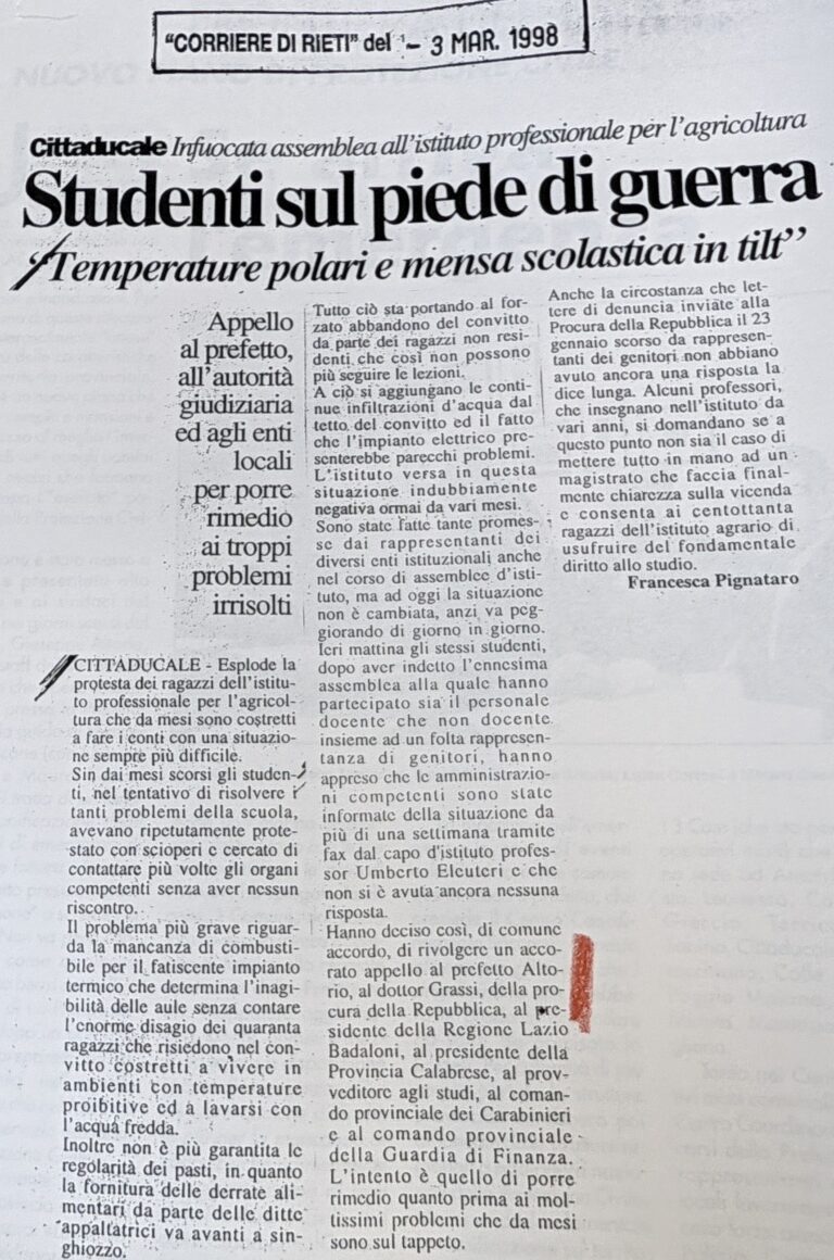 Scopri di più sull'articolo Studenti sul piede di guerra (Corriere di Rieti)