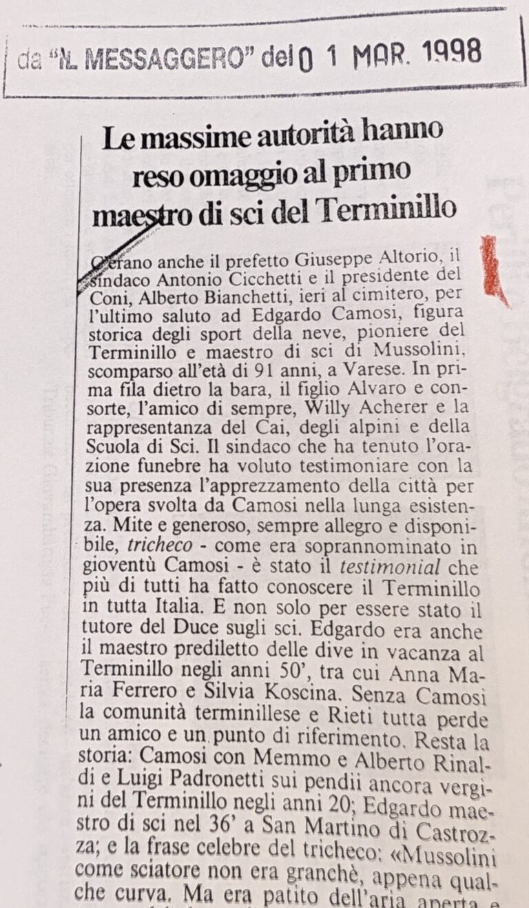 Scopri di più sull'articolo Le massime autorità hanno reso omaggio al primo maestro di sci del Terminillo (Il Messaggero)