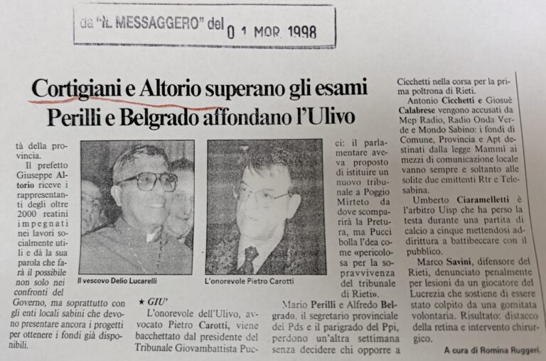 Scopri di più sull'articolo Cortigiani e Altorio superano gli esami – Perilli e Belgrado affondano l’Ulivo (Il Messaggero)