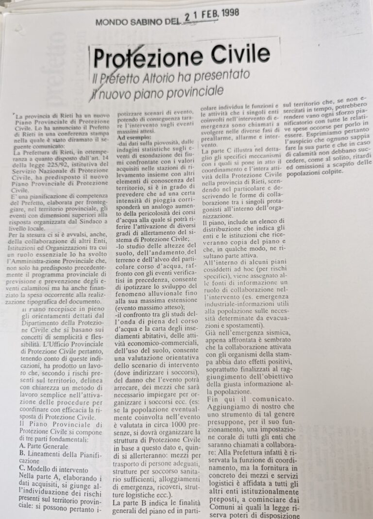 Scopri di più sull'articolo Protezione Civile (Mondo Sabino)