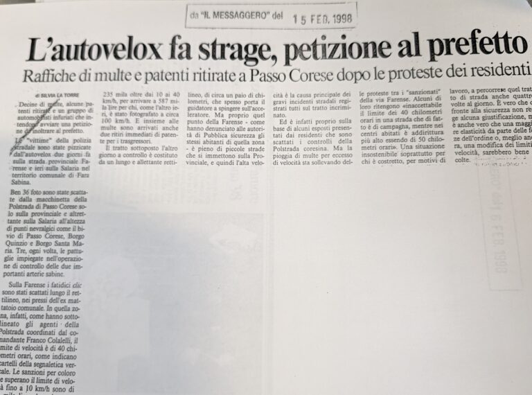 Scopri di più sull'articolo L’autovelox fa strage, petizione al prefetto (Il Messaggero)