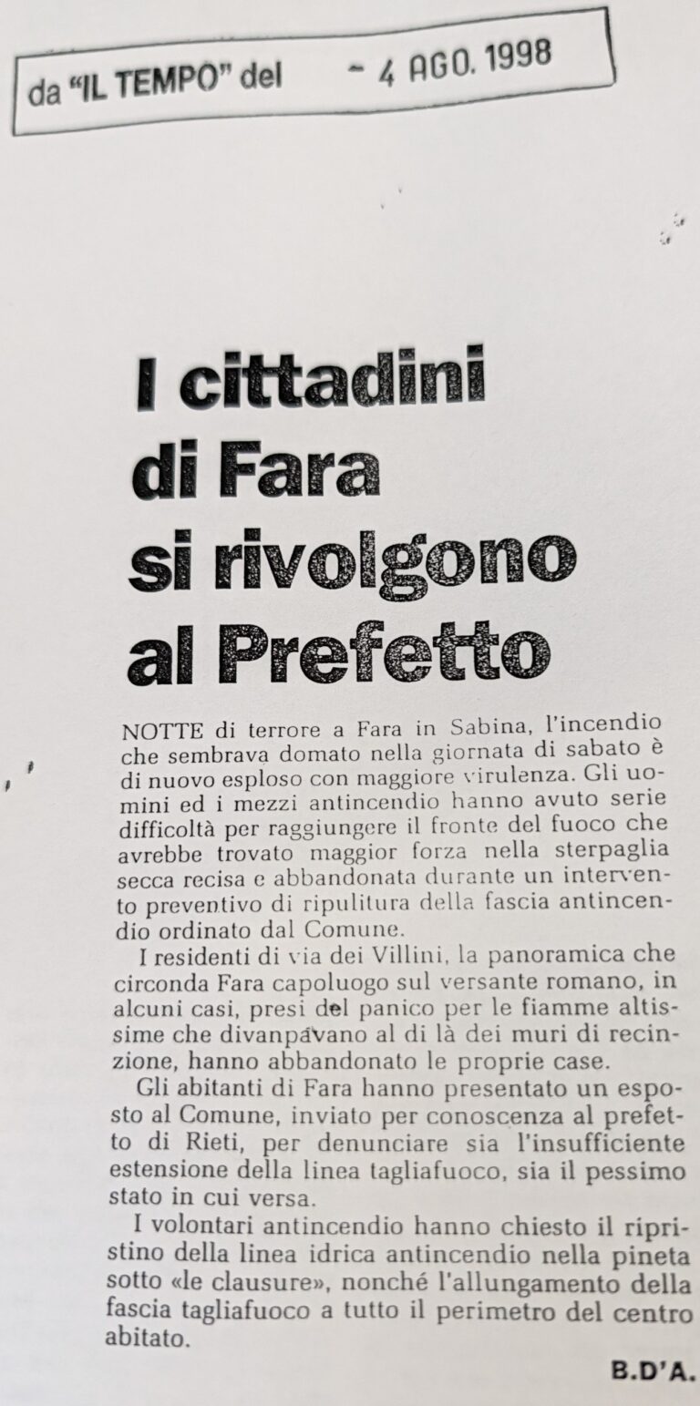 Scopri di più sull'articolo I cittadini di Fara si rivolgono al Prefetto (Il Tempo)