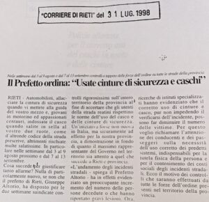 Scopri di più sull'articolo Il Prefetto ordina: “Usate cinture di sicurezza e caschi” (Corriere di Rieti)
