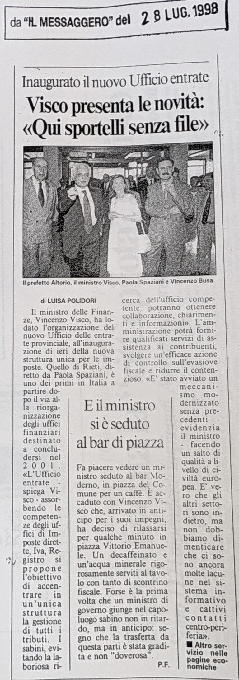 Scopri di più sull'articolo Visco presenta le novità: «Qui sportelli senza file» (Il Messaggero)