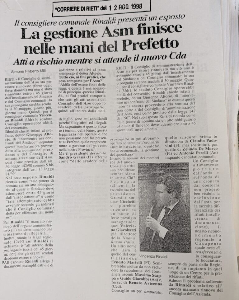 Scopri di più sull'articolo La gestione Asm finisce nelle mani del Prefetto (Corriere di Rieti)