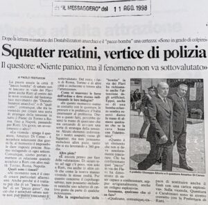 Scopri di più sull'articolo Squatter reatini, vertice di polizia (Il Messaggero)