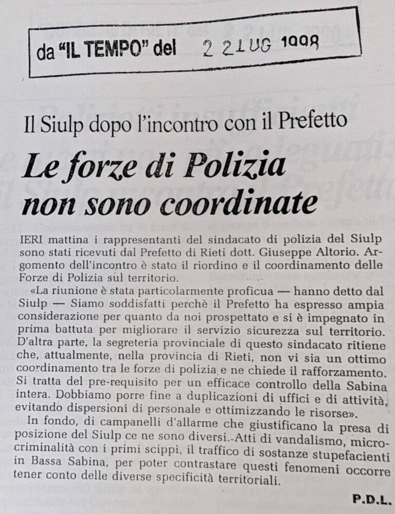 Scopri di più sull'articolo Le forze di Polizia non sono coordinate (Il Tempo)