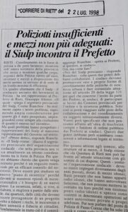 Scopri di più sull'articolo Poliziotti insufficienti e mezzi non più adeguati: il Siulp incontra il Prefetto (Corriere di Rieti)