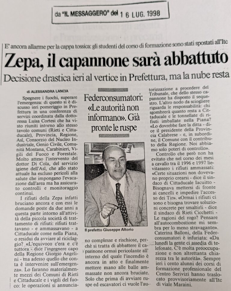 Scopri di più sull'articolo Zepa, il capannone sarà abbattuto (Il Messaggero)