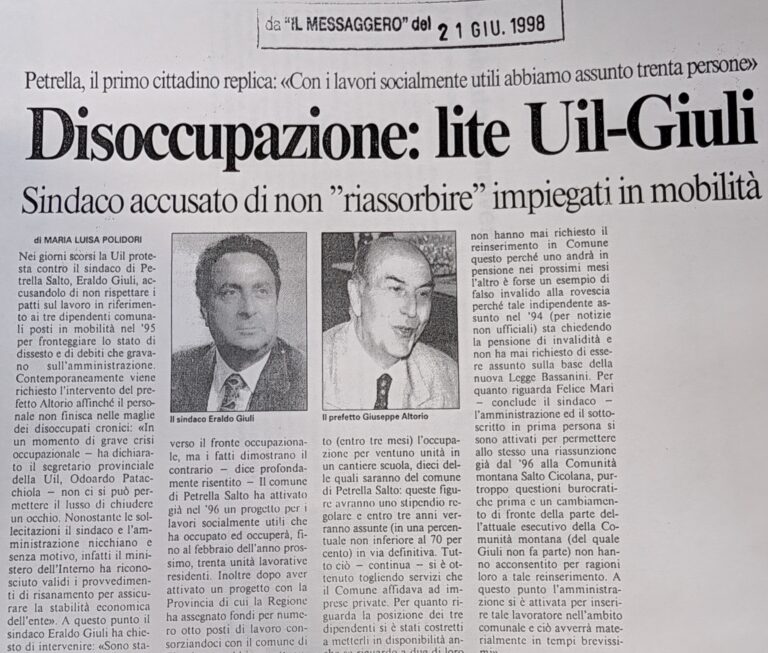 Scopri di più sull'articolo Disoccupazione: lite Uil-Giuli (Il Messaggero)