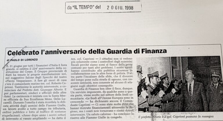 Scopri di più sull'articolo Celebrato l’anniversario della Guardia di Finanza (Il Tempo)