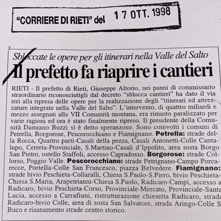 Scopri di più sull'articolo Il prefetto fa riaprire i cantieri (Corriere di Rieti)