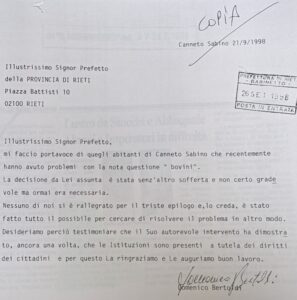 Scopri di più sull'articolo Illustrissimo Signor Prefetto della PROVINCIA DI RIETI (Il Messaggero)