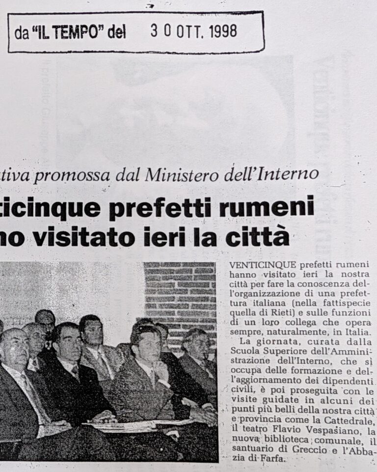 Scopri di più sull'articolo Venticinque prefetti rumeni hanno visitato ieri la città (Il Tempo)