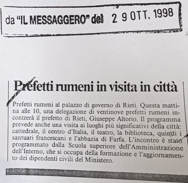 Scopri di più sull'articolo Prefetti rumeni in visita in città (Il Messaggero)